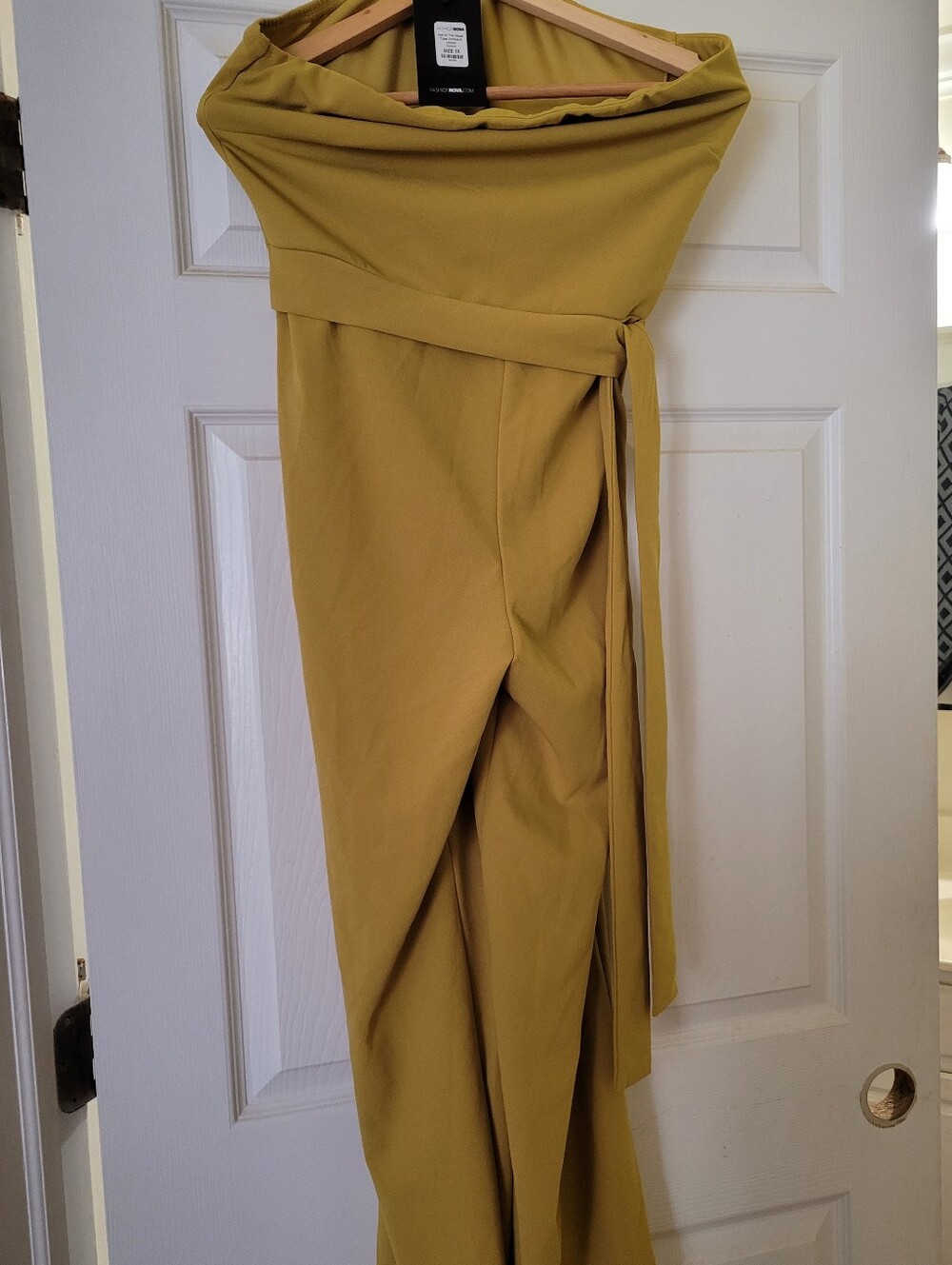 Fashion Nova Mustard Off-Shoulder Wrap Jumpsuit